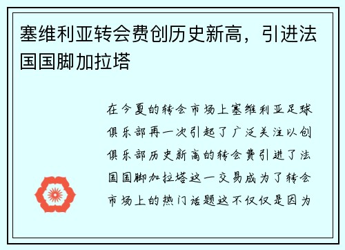 塞维利亚转会费创历史新高，引进法国国脚加拉塔